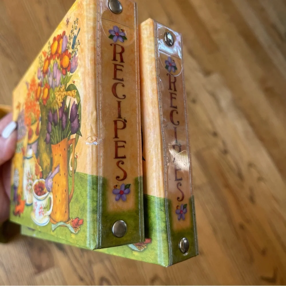 Vintage Recipe Binder Set 3PC Set Art by Debi Hron Birds Flowers Coffee Tea 90s